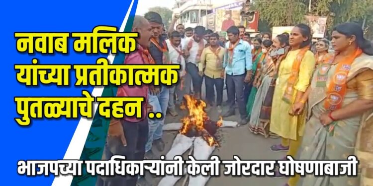 नवाब मलिक यांच्या प्रतिकात्मक पुतळ्याचे दहन VIDEO