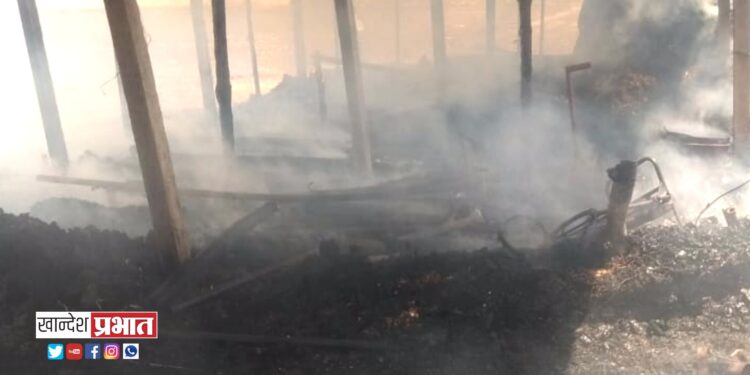 गुरांच्या गोठ्याला आग ; शेतीअवजारे, चारा जळून खाक