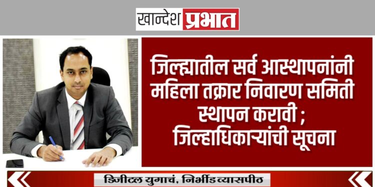 जिल्ह्यातील सर्व आस्थापनांनी महिला तक्रार निवारण समिती स्थापन करावी ; जिल्हाधिकाऱ्यांची सूचना