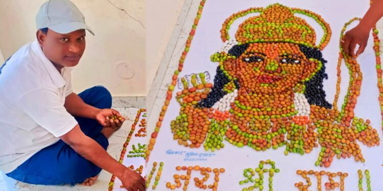 चित्रकार सुनिल दाभाडे यांनी बोरांचा वापर करुन साकारली प्रभू श्री रामांची मोजेक पोट्रेट