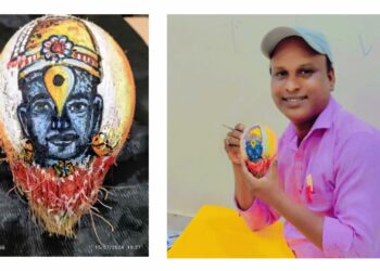 चक्क नारळावर घडविले विठुरायाचे दर्शन ; चित्रकार सुनिल दाभाडे यांची कलाकृती