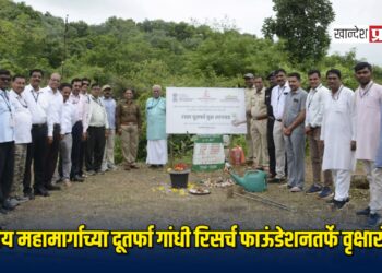 राष्ट्रीय महामार्गाच्या दूतर्फा गांधी रिसर्च फाऊंडेशनतर्फे वृक्षारोपण