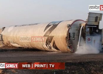 गॅसचा टँकर पलटी झाल्याने गळती ; पारोळा येथे महामार्गावरील घटना