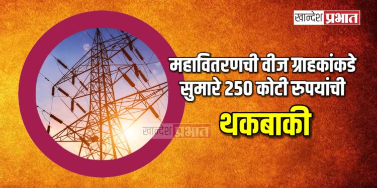 महावितरणची वीज ग्राहकांकडे सुमारे २५० कोटी रुपयांची थकबाकी