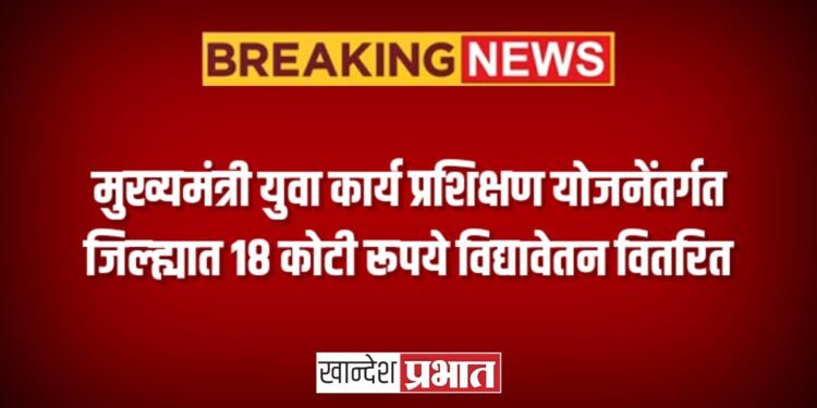 मुख्यमंत्री युवा कार्य प्रशिक्षण योजनेंतर्गत जिल्ह्यात १८ कोटी रूपये विद्यावेतन वितरित