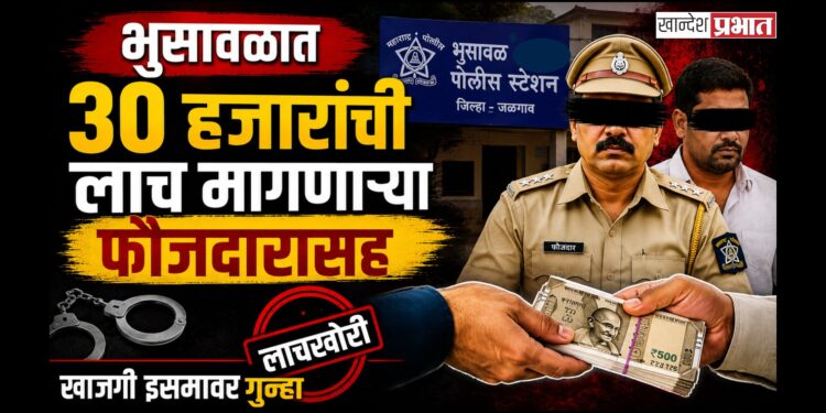 भुसावळात ३० हजारांची लाच मागणाऱ्या फौजदारासह खाजगी इसमावर गुन्हा; पोलीस उपनिरीक्षक फरार!
