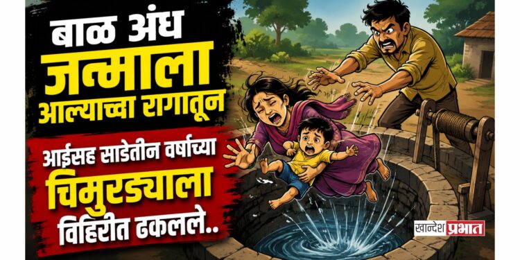 बाळ अंध जन्माला आल्याच्या रागातून आईसह साडेतीन वर्षाच्या चिमुरड्याला विहिरीत ढकलले